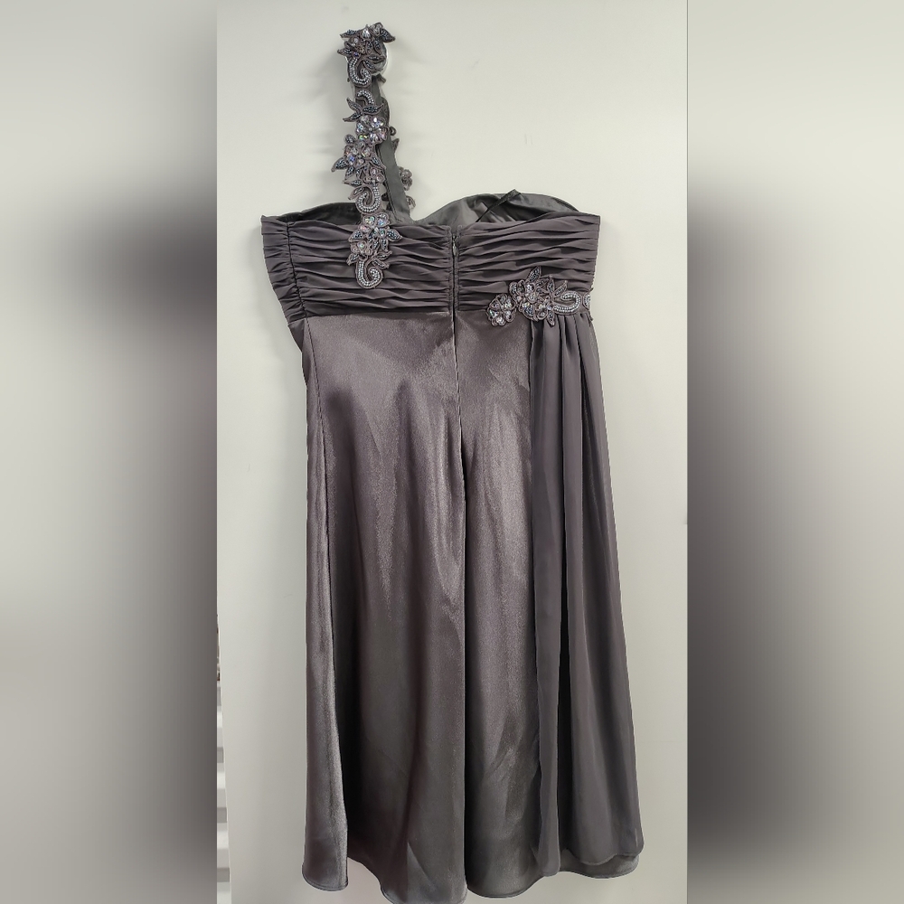 VTG Cache Embellished One Shoulder Metallic Pewter Mini Dress 6 NWOT - Picture 3 of 7